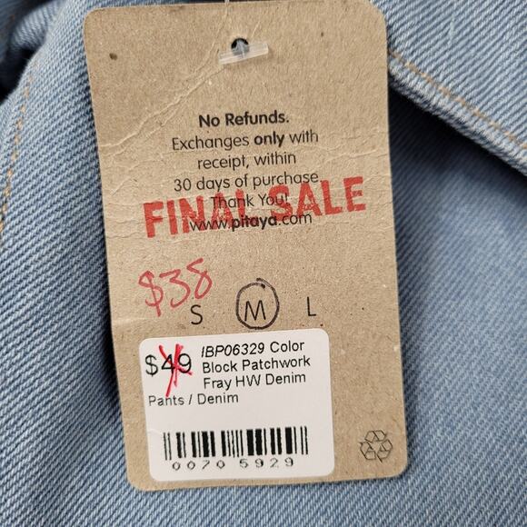 NWT Pitaya blue blush Colorblock Patchwork Fray HW Denim Jeans size Medium - Picture 14 of 16